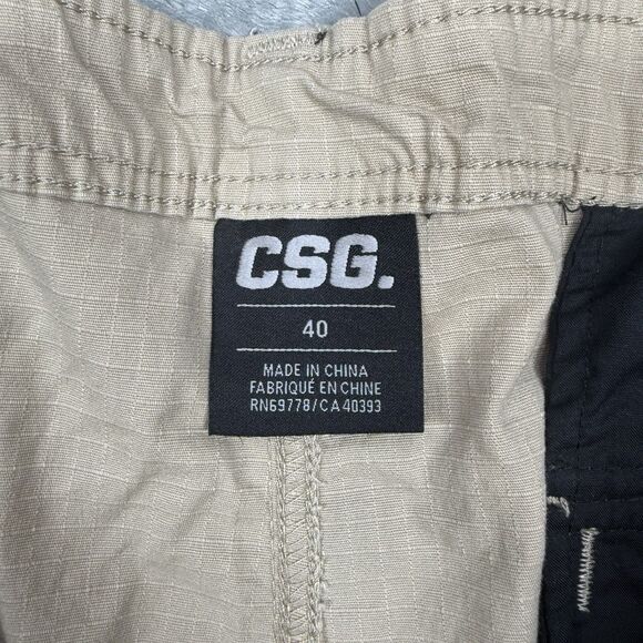 CSG Cargo Shorts Mens 40 Khaki Ripstop Flat Front Drawstring Pockets Outdoor - Picture 4 of 6